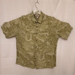 Campia Moda Men's Green Leaf Print Casual Button-Down Shirt
